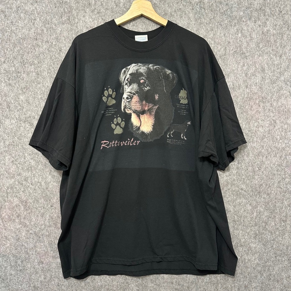 Vintage Gildan Rottweiler Dog Graphic T-Shirt Mens XXXL Black Short Sleeve
